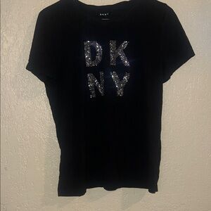 DKNY Black Short Sleeve Tee with Silver Sequins